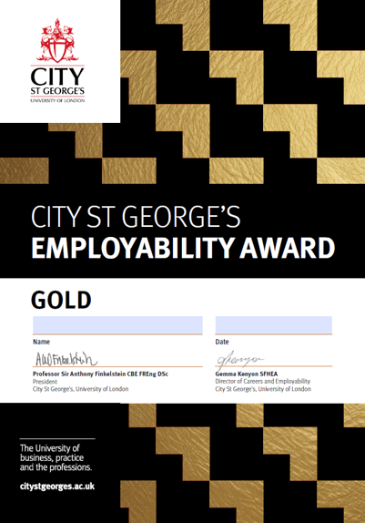 The Gold Award certificate